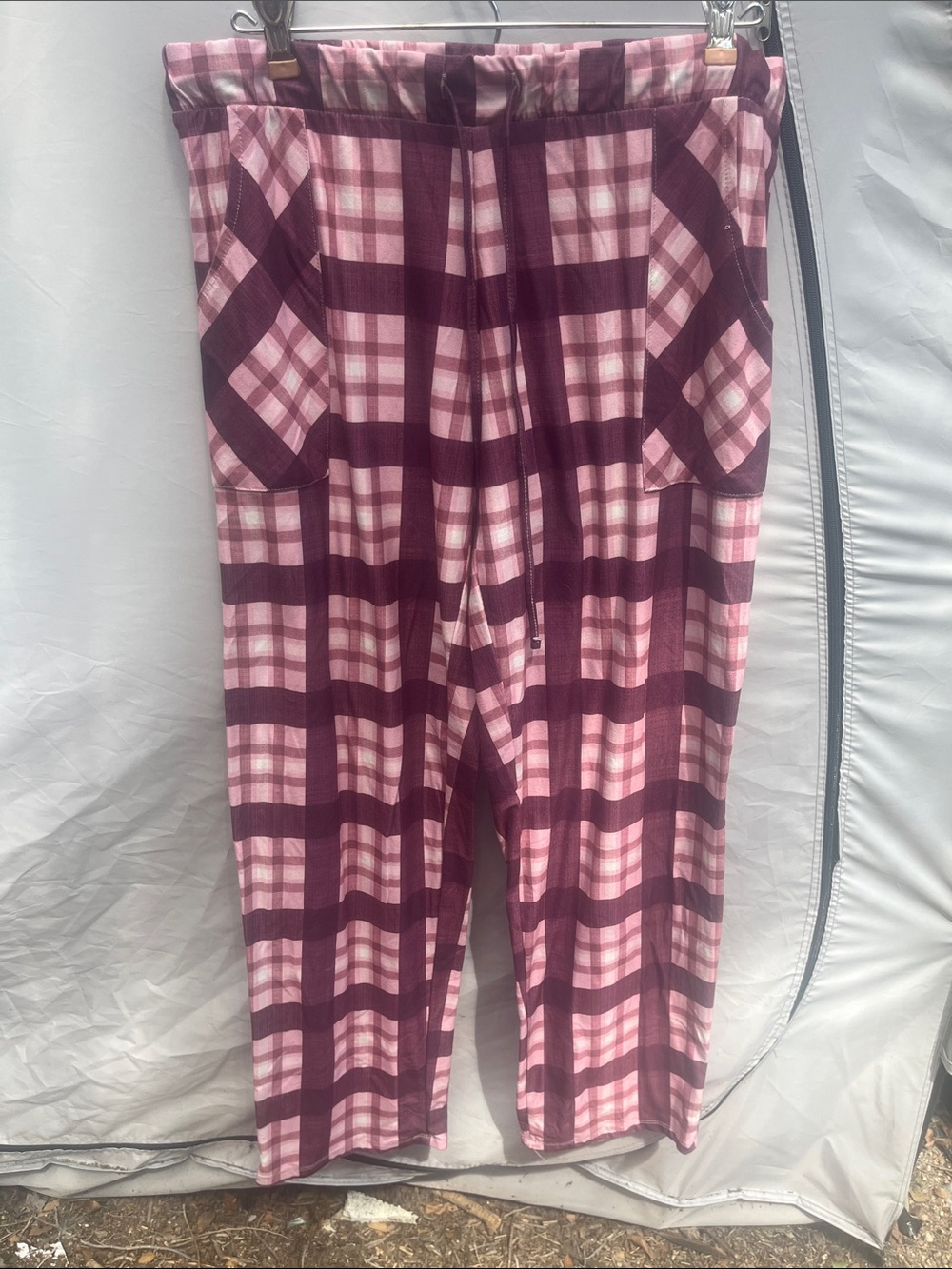 Lucky Brand Pink and Burgundy Plaid Lounge Pants